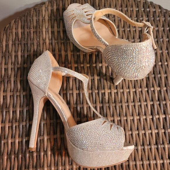 Lauren Lorraine Gail Silver Rhinestone Platform Stiletto Heels 7.5 Glam Party - Picture 9 of 10